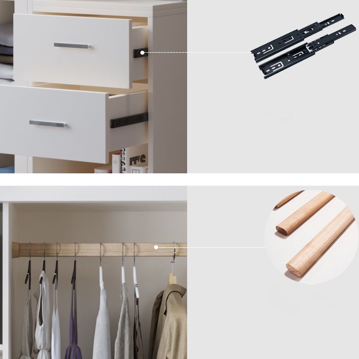 Modern White Wardrobe Armoire Wooden Wardrobe Cabinet with Shelves