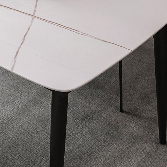 Modern Style Sintered Stone Dining Table with White Rectangle Shape Table and 4 Legs Base