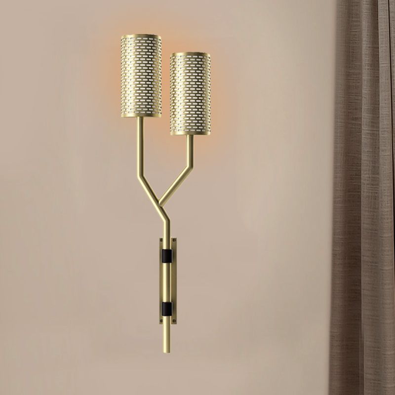 Luz de pared de metal tubular apliques colonial de 2 luces de pared de interiores de 2 luces en negro/blanco