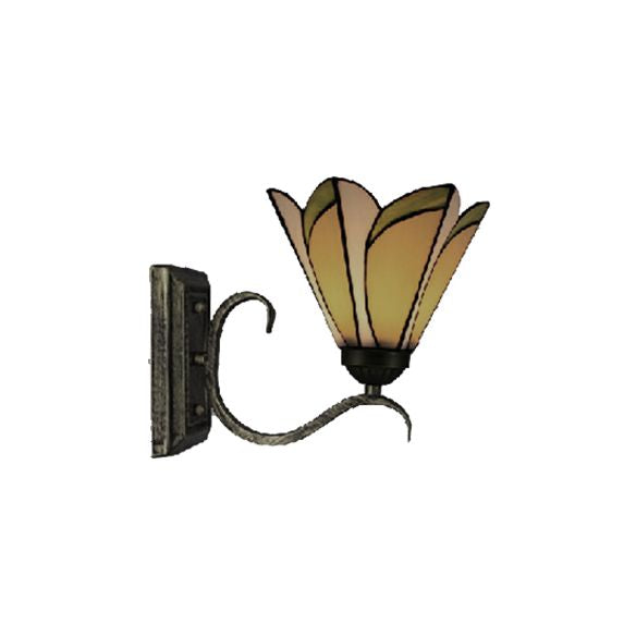 Yellow Conical Wall Light 1 Head Tiffany Stained Glass Wall Lamp in Antique Bronze for Study Room