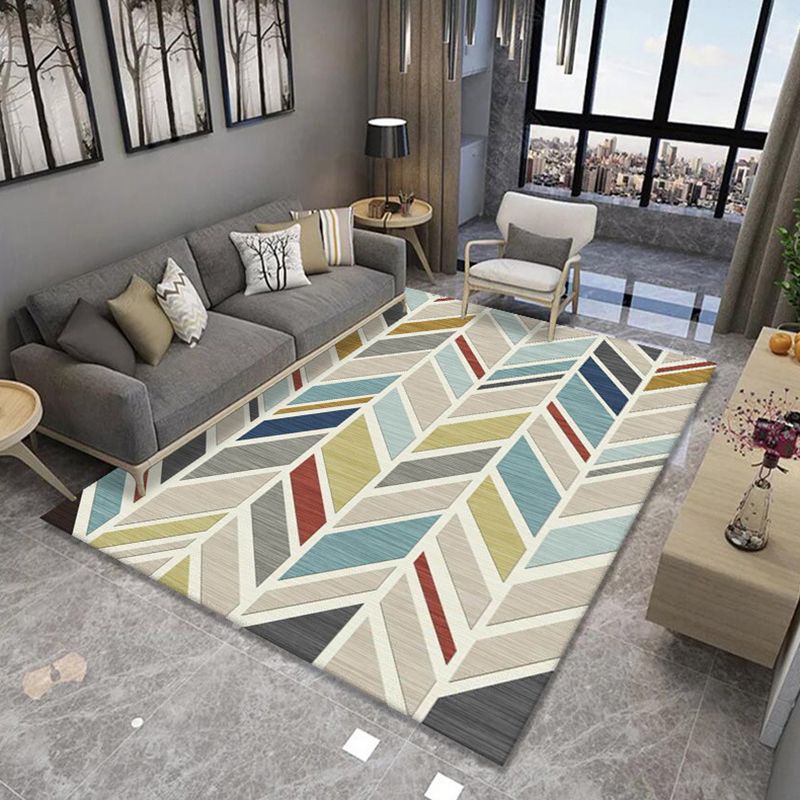 Contemporary Living Room Rug Multicolor Geo Printed Area Rug Polyster Pet Friendly Easy Care Carpet