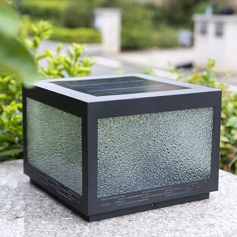 Square Shape Metal Outdoor Light Modern Style 1-Light Solar Pillar Lights in Black