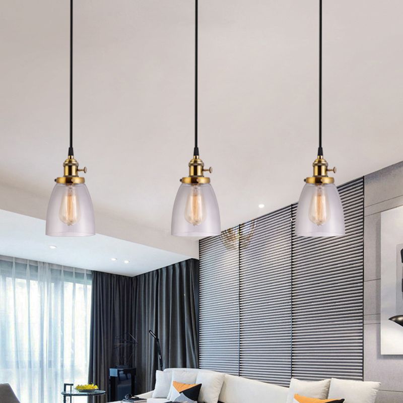 3 LIGHTS Transparent Glass Shade Island Lamp Retro Industrial Style suspendu suspendu pour salle à manger