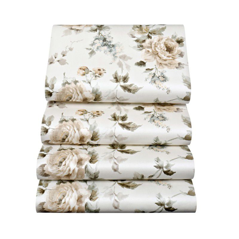 Rural Blooming Peonies Wallpaper Paper-Print Moisture Resistant Beige Wall Art for Home