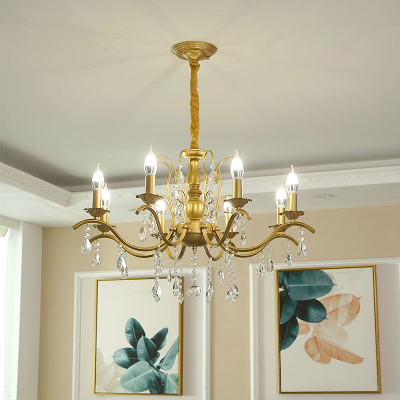 Traditional Candelabra Chandelier Metallic Hanging Pendant Light with Crystal Decoration