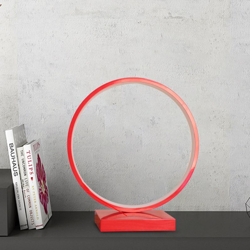 Circle Ring Table Light Aluminum Simple Plug In LED Nightstand Lamp in Red/Pink, White/Warm Light