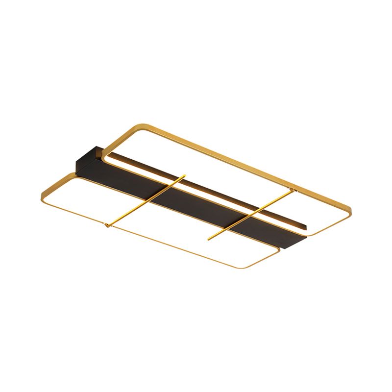 Aluminum Rectangle Frame Flush Mount Simple Black and Gold LED Ceiling Light Fixture in Warm/White Light