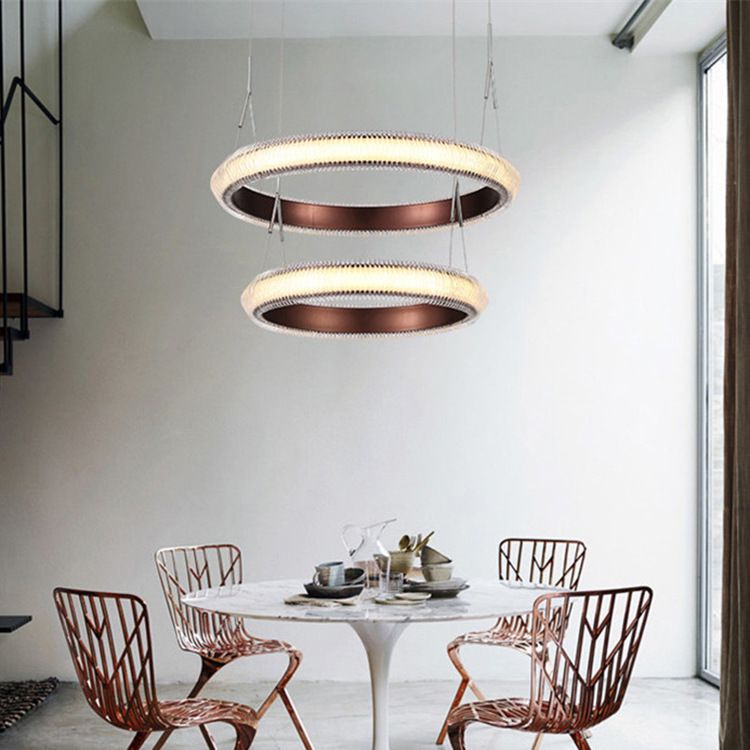 Contemporary 1/2/3-Light Ceiling Pendant Light with Crystal Shade Brown Ring LED Chandelier Lamp for Dining Room