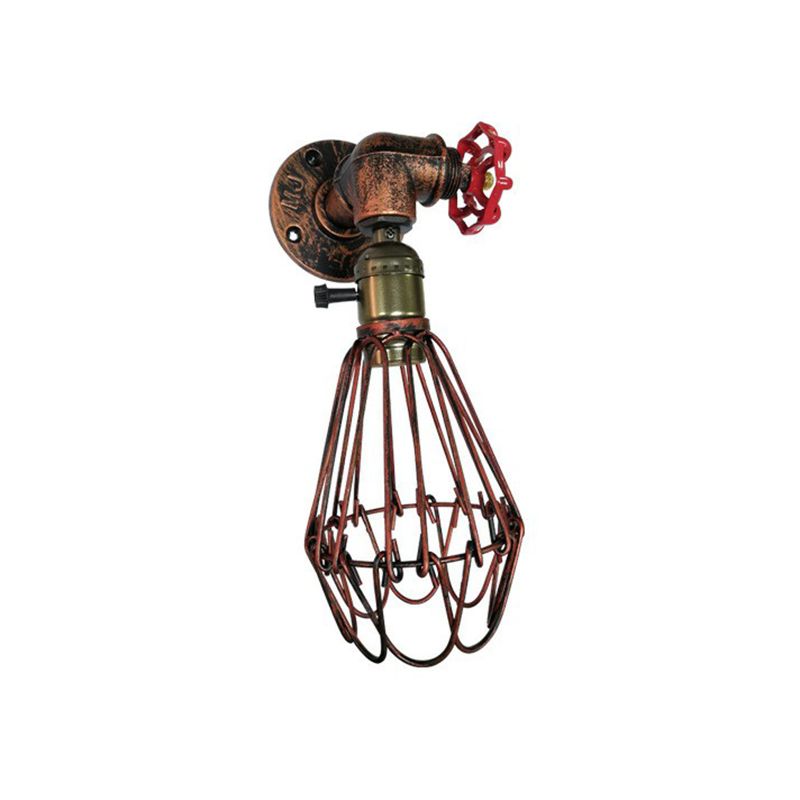 Magazzino a parete a gabbia 1-bulba Magazzino arrugginito Rust Metallic Sconce Light per soggiorno