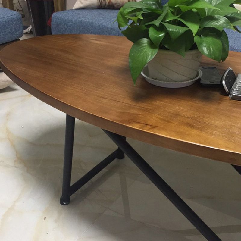 Industrial Office Desk Distressed Wood Oval Writing Desk with Metal Legs