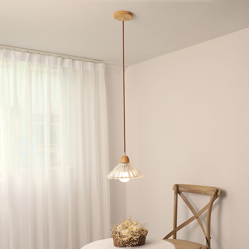 Nordic Shaded Pendant Lighting Fixture Wooden Bedroom Hanging Light Fixture in Wood