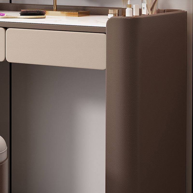 2 Storage Drawers Make-up Vanity Stool Set Faux Leather Dressing Table