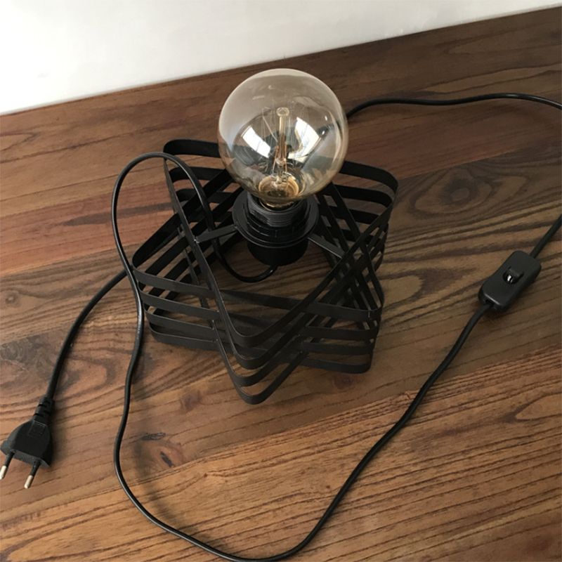 1 Kopftischlampe Industrial Stylish Zylinder/Barrel Metalltischleuchte mit Käfigbasis in Schwarz für Coffeeshop