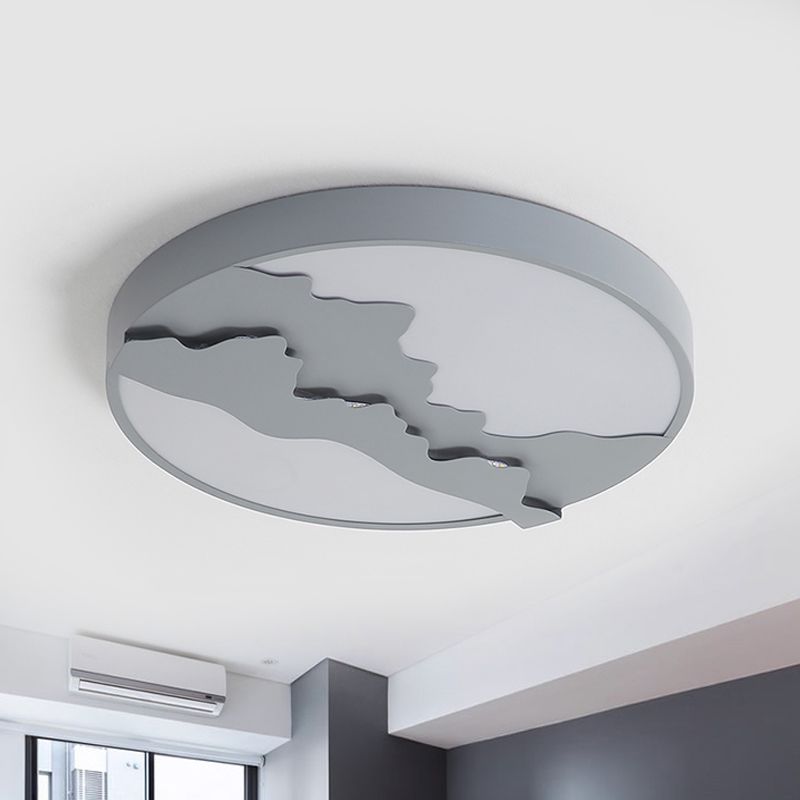 16"/19.5" Wide Mountain View Flush Light Fixture Simple Metal Gray/White LED Ceiling Mounted Light in Warm/White Light