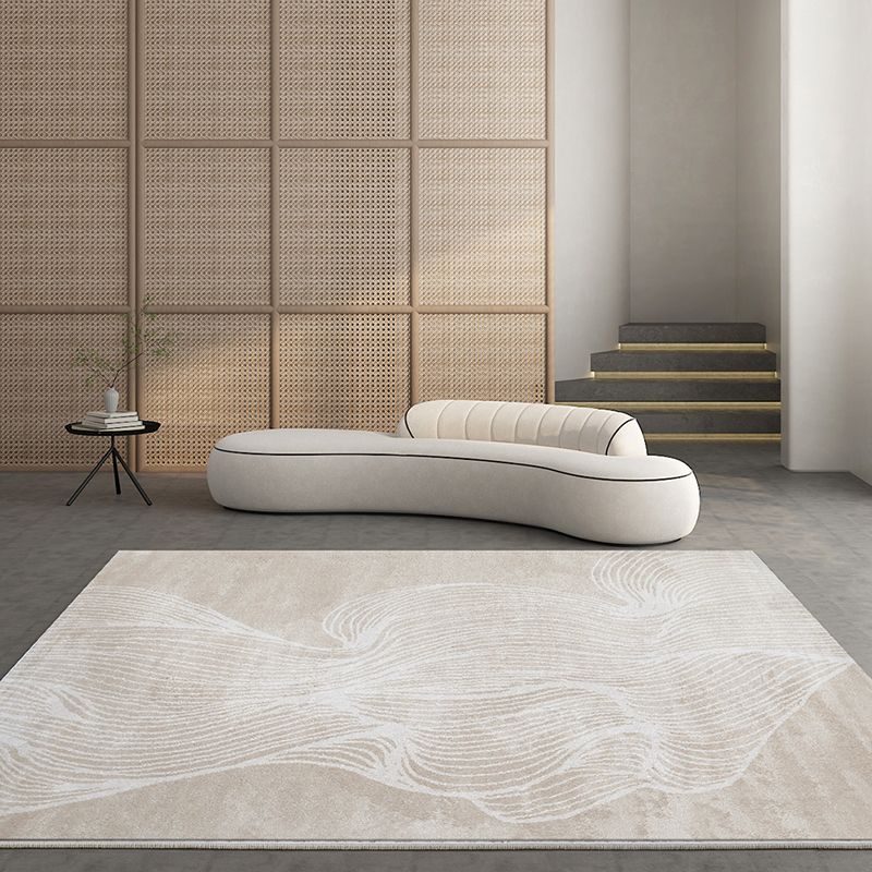 White Geometric Pattern Carpet Modern Polyester Rug Non-Slip Backing Rug for Living Room