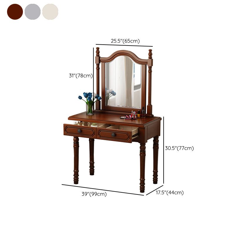 Traditional Mirrored Vanity Set Solid Wood Dressing Table with Stool
