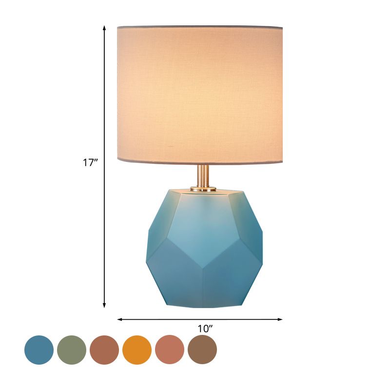 Single-Bulb 3D Hexagon Table Lamp Modern Grey/Pink/Yellow Glass Night Light with Drum Fabric Shade