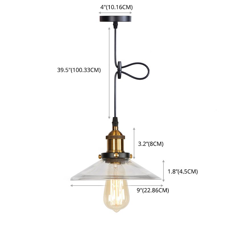Stile industriale Bulbo singolo Impiccamento Lumo in vetro trasparente Lampada a sospensione retrò per camera da pranzo camera da letto