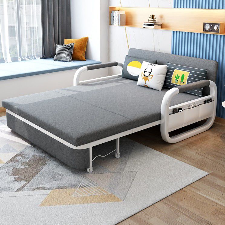 35.43" Wide Linen Sleeper Sofa with Storage Light Gray Sofa Bed