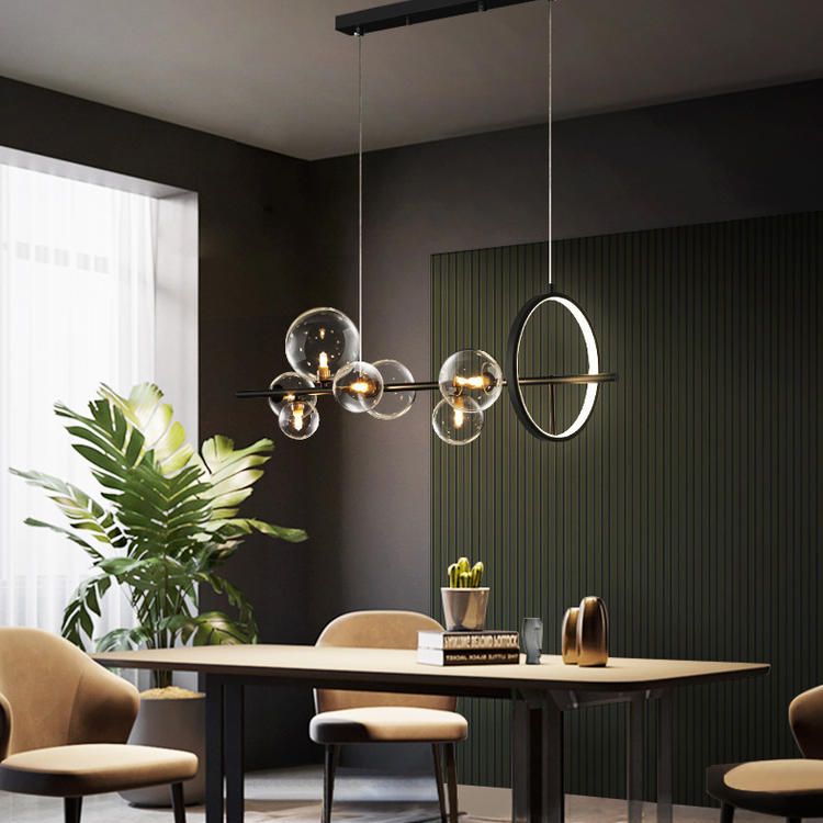 Modern Black Island Candant Lighting Spherical Glass Isola Glass Isola Luce per tavolo da pranzo