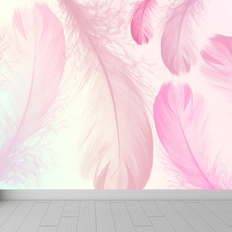 Illustration Feathers Mural Decal for Girls Bedroom, Light Color, Custom Printed