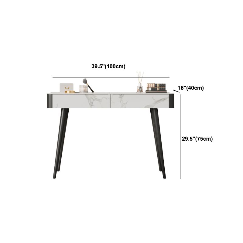 White Vanity 29.52" High Metal and Stone Top Vanity Set with Stool