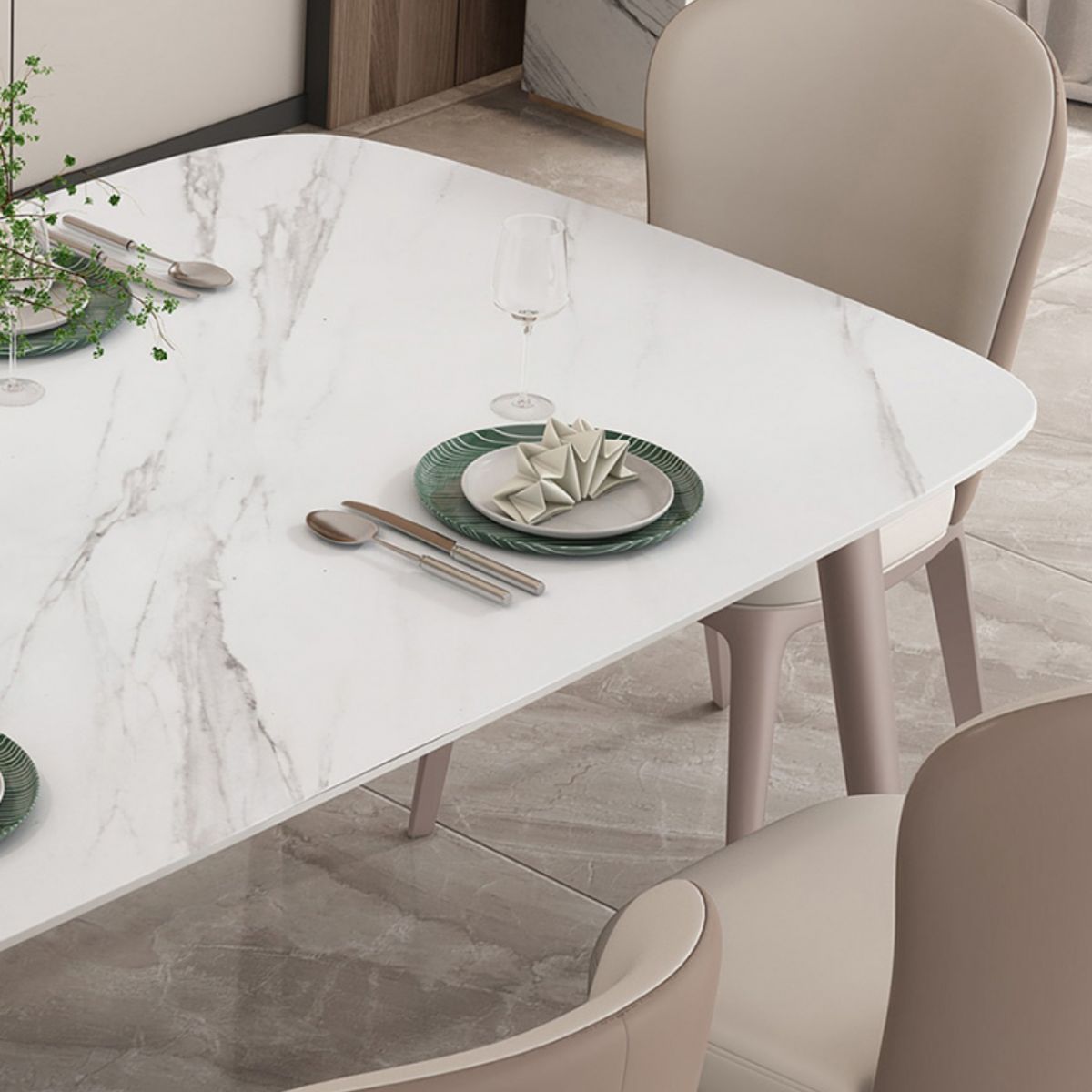 Nordic 1/2/5/7 Pieces Rectangle Dining Set Sintered Stone Dining Table with Leather Chairs