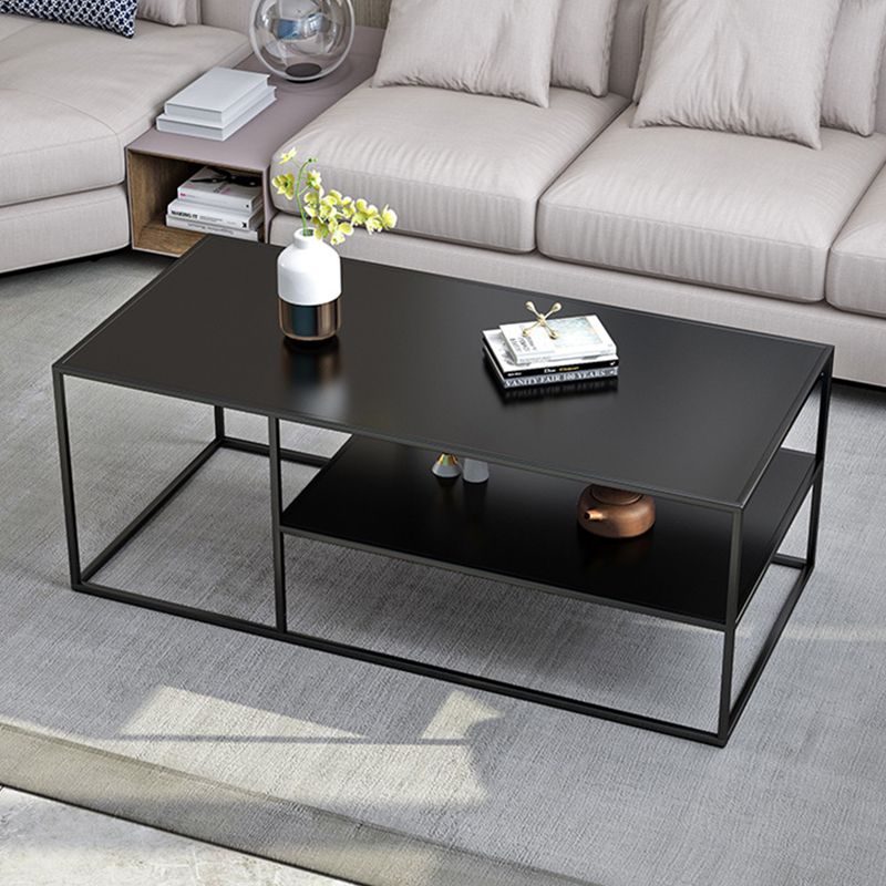 Rectangular Iron Cocktail Table with Shelf 19.7" H Frame Coffee Table in Black