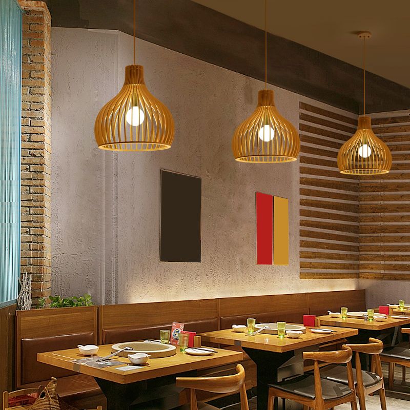 Modern Wood Pendant Lighting Fixture 1-Light Suspension Pendant Light in Natural Wood