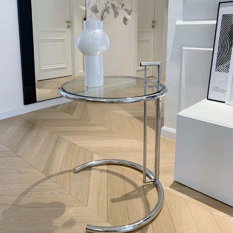 26.4" Tall Round Glass Top End Table Stainless Steel C Side Table