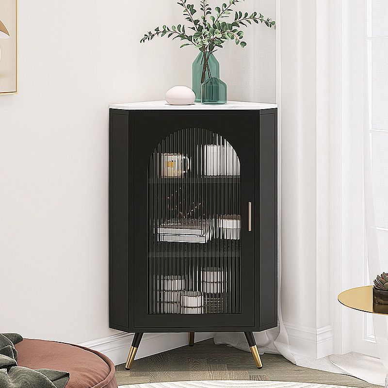 Modern Iron Stone Buffet Sideboard 40"H Dining Room Buffet Server with Glass Door