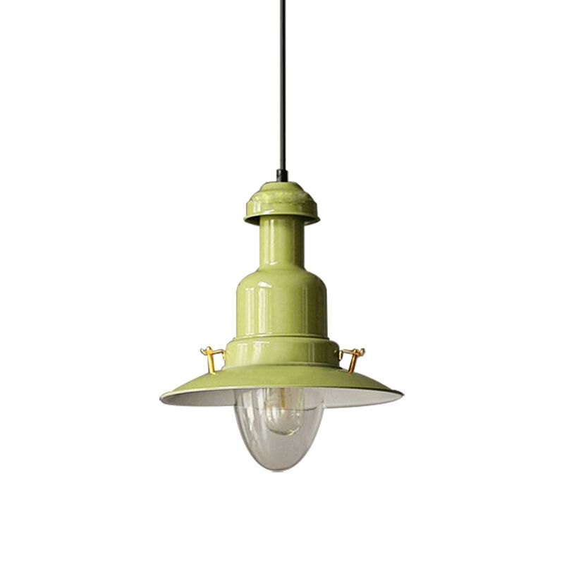Industrial Stylish Saucer Ceiling Fixture 1 Light Metallic Pendant Lighting in Blue/Sky Blue/Yellow for Living Room