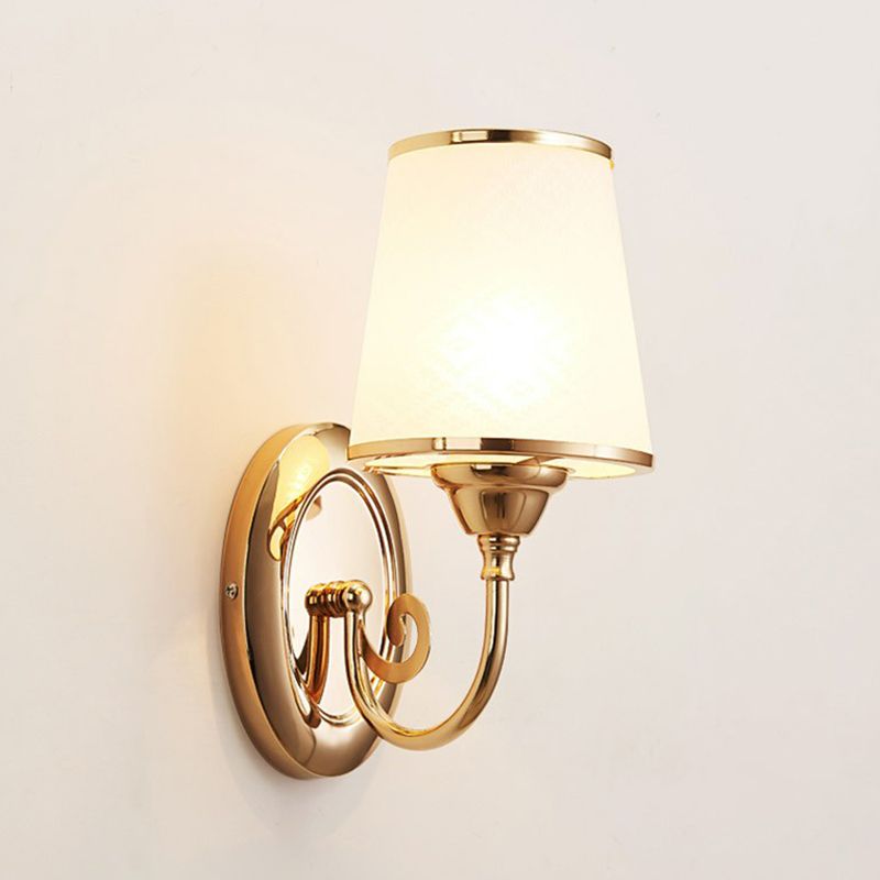 Simplicity Tapered Wall Light Sconce Frosted White Glass Wall Mount Lamp in Gold