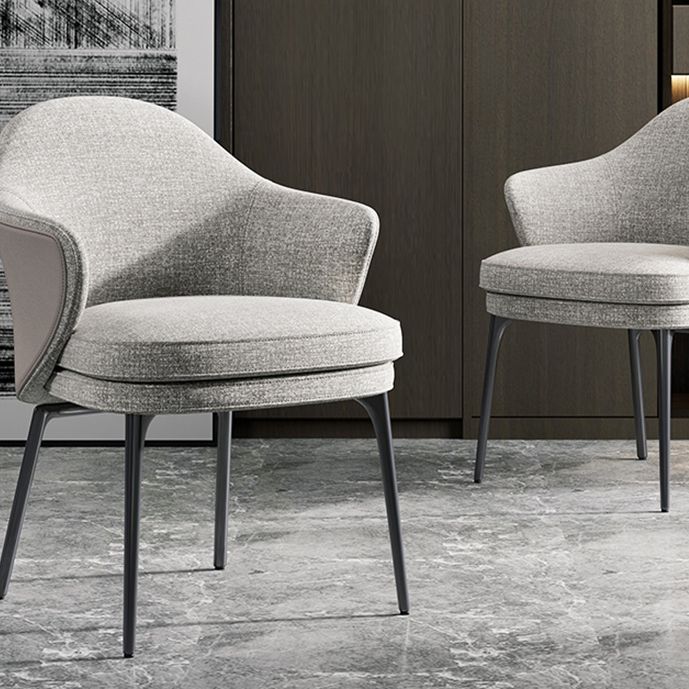 Contemporary Fabric Home Arm Chair Solid Back Matte Finish Dining Chair