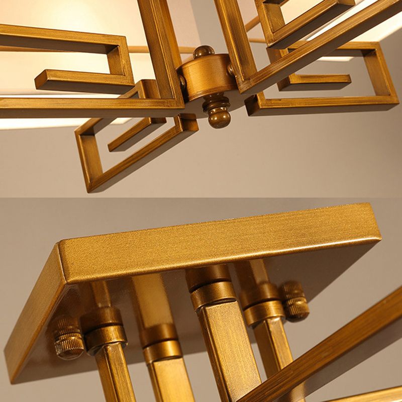 4-Light Square Semi Flush Mount in Traditional Simplicity Fabrics Ceiling Light for Living Room