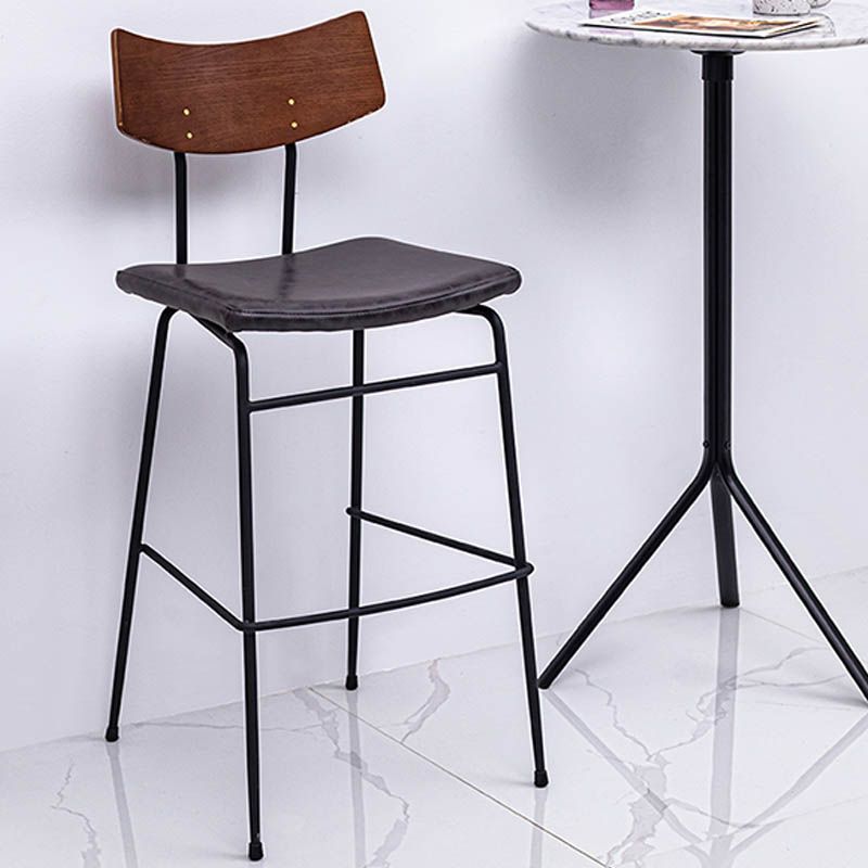 Industrial Upholstered Indoor Low Back Bar Stool with Metal Base
