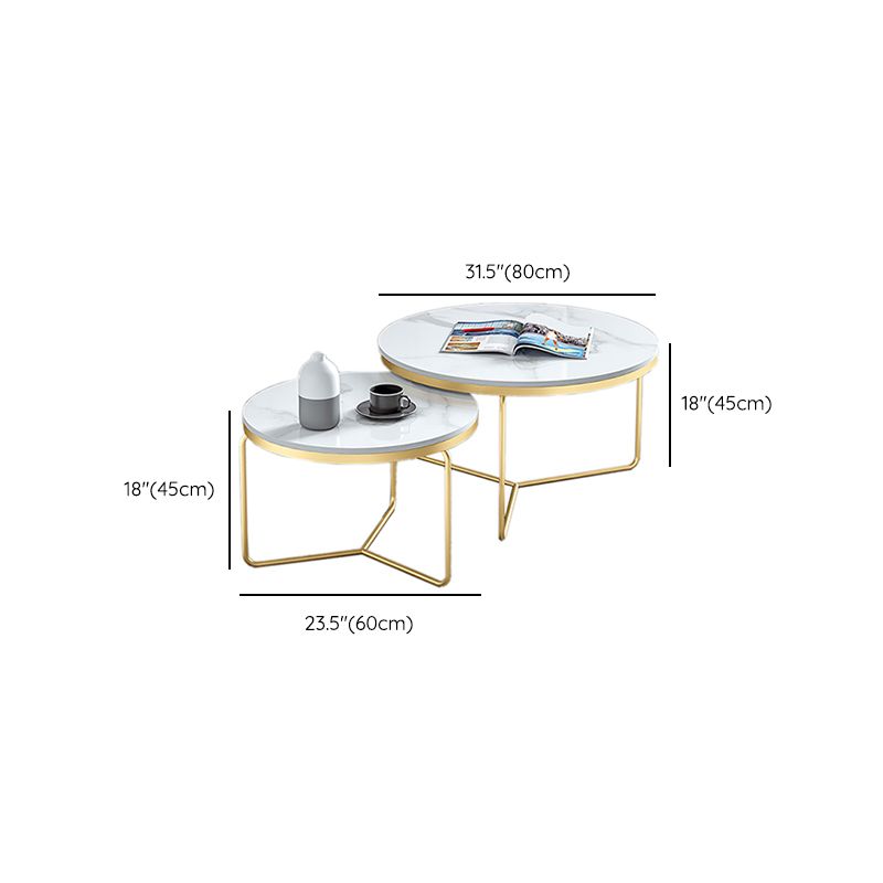 Frame Glam Cocktail Table Stone Round Nesting Coffee Table Set
