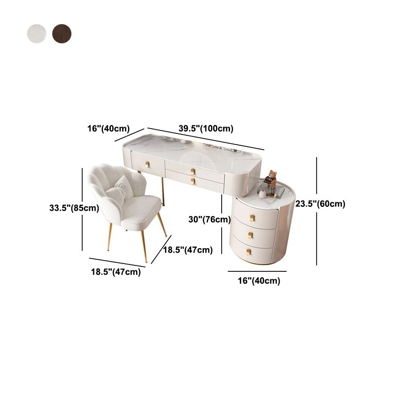 Contemporary Wood Vanity Dressing Table Set Glass/Slate Top Makeup Counter