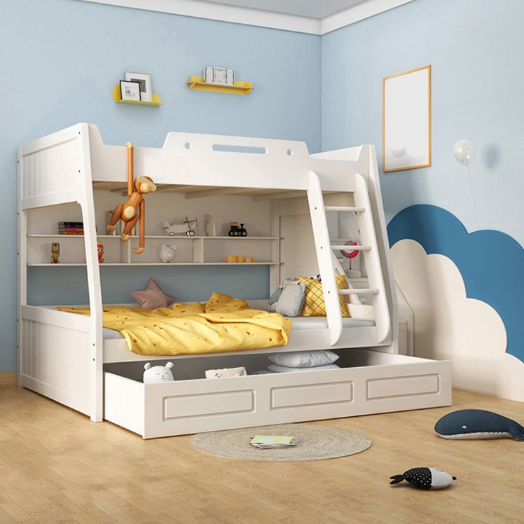 Contemporary Wood White Mattress Included with Drawers Rectangular Bunk Bed