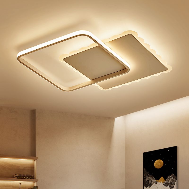 Square Ceiling Light Modern Acrylic LED White/Brown Flush Ceiling Light Fixture in Warm/White/Natural Light