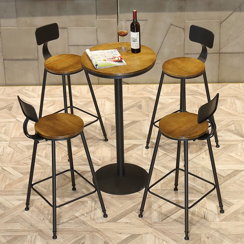 Industrial Black Metal Bar Table Wood 21.6"W Top Indoor Pedestal Bistro Table