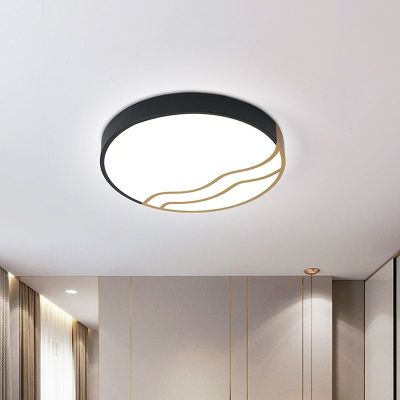 Minimalism Drum Flush Lighting Iron LED Bedroom Flush Mounted Lamp in White/Gold and Black, 16"/14" Dia