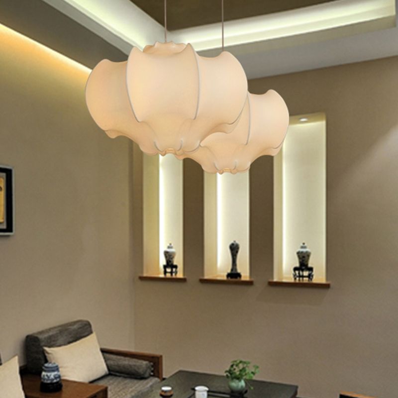 Shaded Fabric Suspended Lighting Fixture Modern-Style White Ceiling Hung Fixture