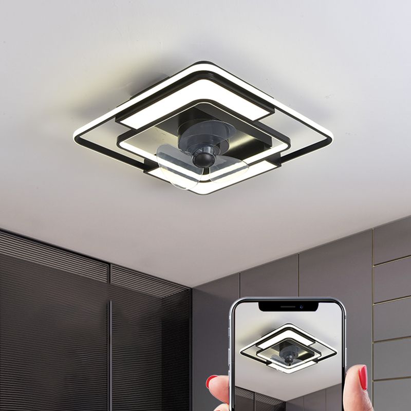 Lámpara de ventilador LED geométrico moderno de 360 grados de semi flush de montaje de montaje con rubor