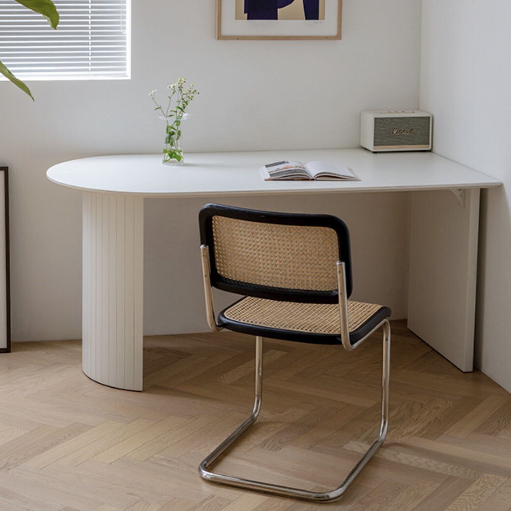 Ovale witte eettafel Gesinterde stenen tafel Eigentijds met dubbel voetstuk