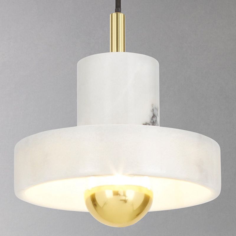 Stone Circle Hanging Light Fixture Minimalist White Down Lighting Pendant for Dinning Room