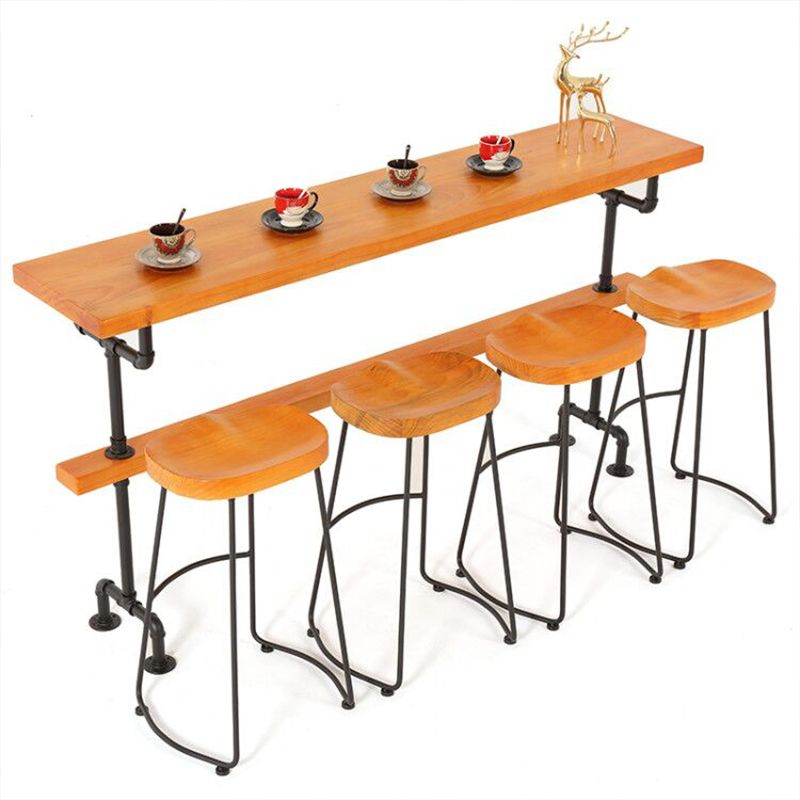 Industrial Style Bar Table Rectangle Solid Wood Pub Table in Brown