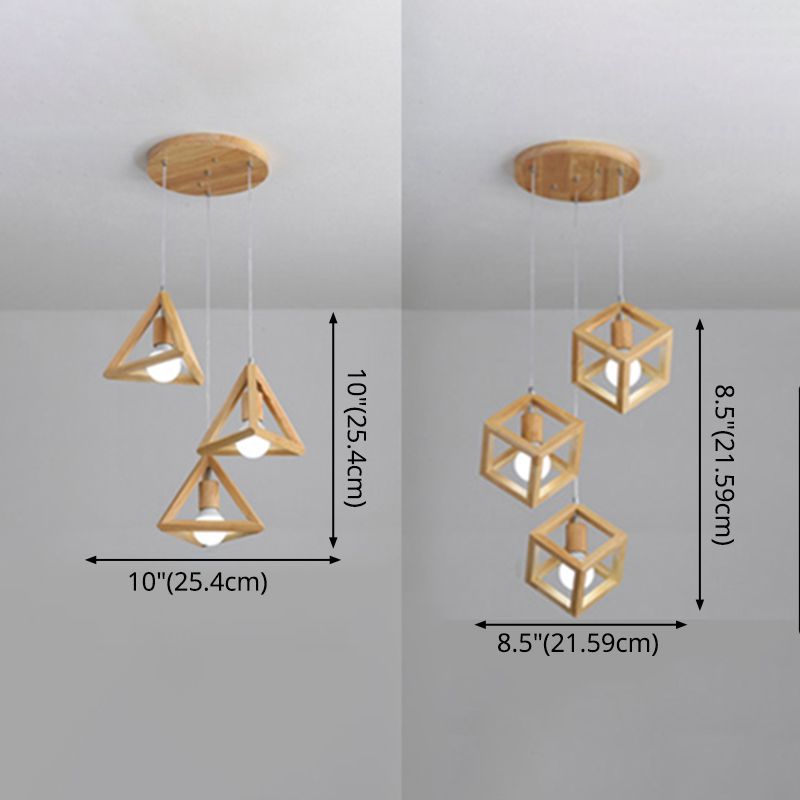 Geometric Dining Room Pendant Light Fixture Wooden Minimalist Hanging Lamp in Beige