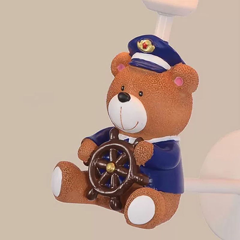 Kids Toy Bear Wall Light with Tapered Shade One Light Resin Wall Sconce in Beige for Child Bedroom