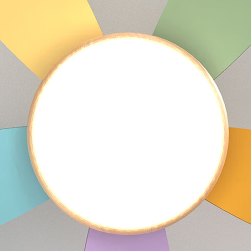 Macaron Flush Mount Fan Lamp Wooden 5 Blades LED Semi Flush Light Fixture for Kids Room